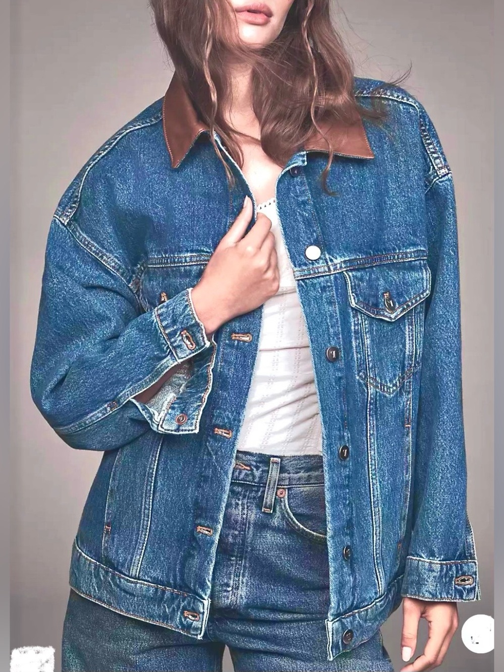 Anthropologie Pilcro Faux Leather Collar Denim Jacket NWOT Oversized Size XXS P